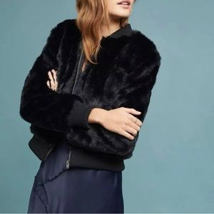 Anthropologie Cupcakes and Cashmere black faux fur Bomber jacket size S NWT
